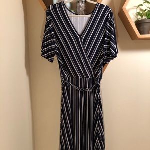 Navy and White Stripe Wrap Dress